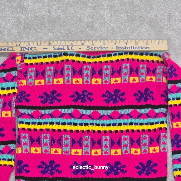 Vintage Red Camel Kids Pink Geometric Knit Sweater Made in USA Medium - Picture 7 of 8
